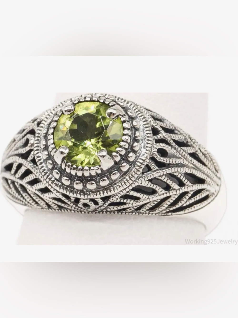Vintage CNA Peridot Filigree 925 Sterling Silver Ring Size 9